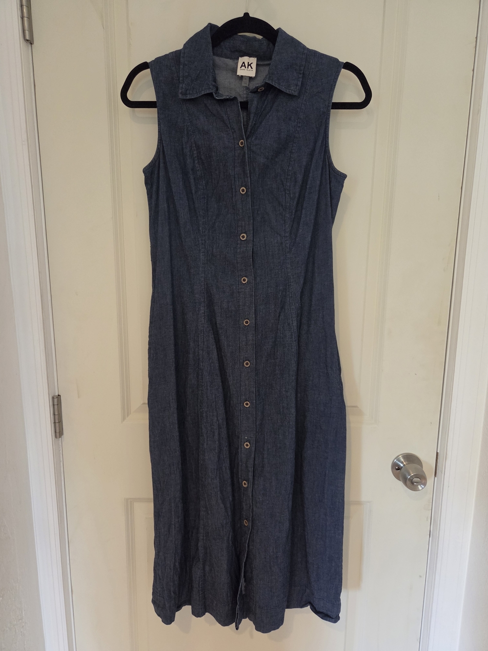 Anne Klein Sleeveless Button-Front Denim Midi Dress - Blue